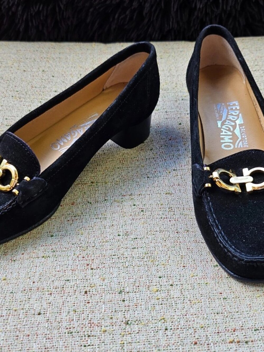 Vintage Salvatore Ferragamo Women Shoes Black Suede Leather Slip On Sz4.5 Italy - Picture 3 of 11